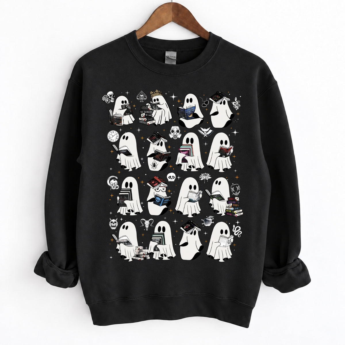 Ghosts Reading Dark Romance Series Books Crewneck