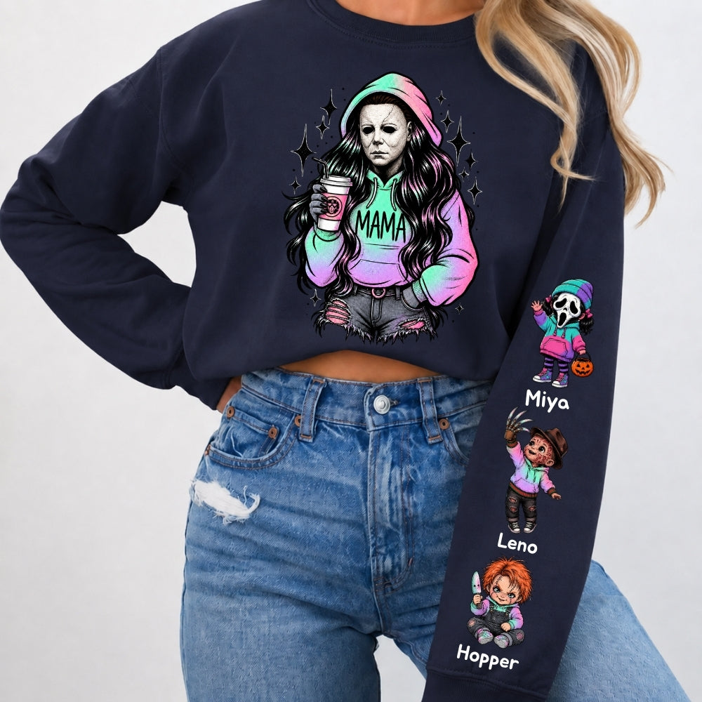 Custom Mama Sweatshirt with Kids Name on Sleeve