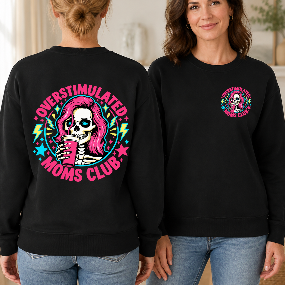 Overstimulated Moms Club Shirt - Retro Skeleton Mom Coffee Tee