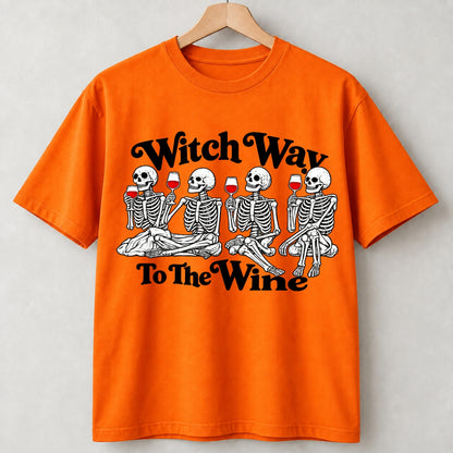 Witch Way To The Wine Skeleton Halloween Shirts
