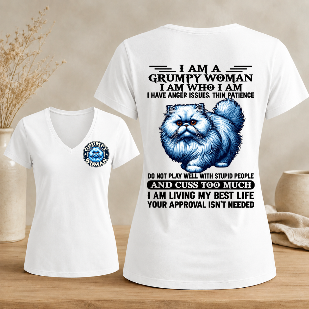 I Am A Grumpy Woman Fluffy Cat Woman's V-neck