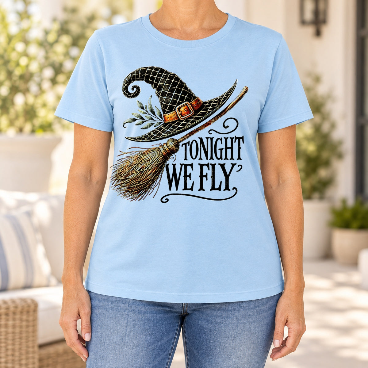 Tonight We Fly Witch Hat Graphic T-Shirt