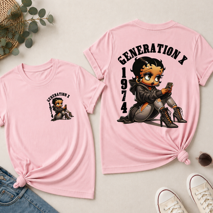 Custom Gen X Birth Year Sassy Cartoon Doll T-Shirt