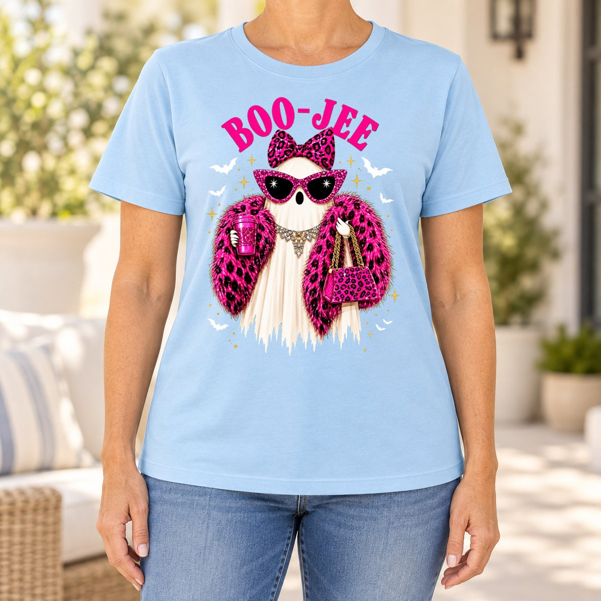 Funny Boujee Halloween Pink Leopard T-Shirt
