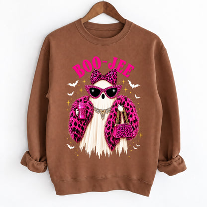 Boo-Jee Ghost Funny Boujee Halloween Pink Leopard Crewneck