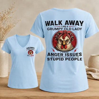 Personalized Walk Away Grumpy Old Lady V-neck