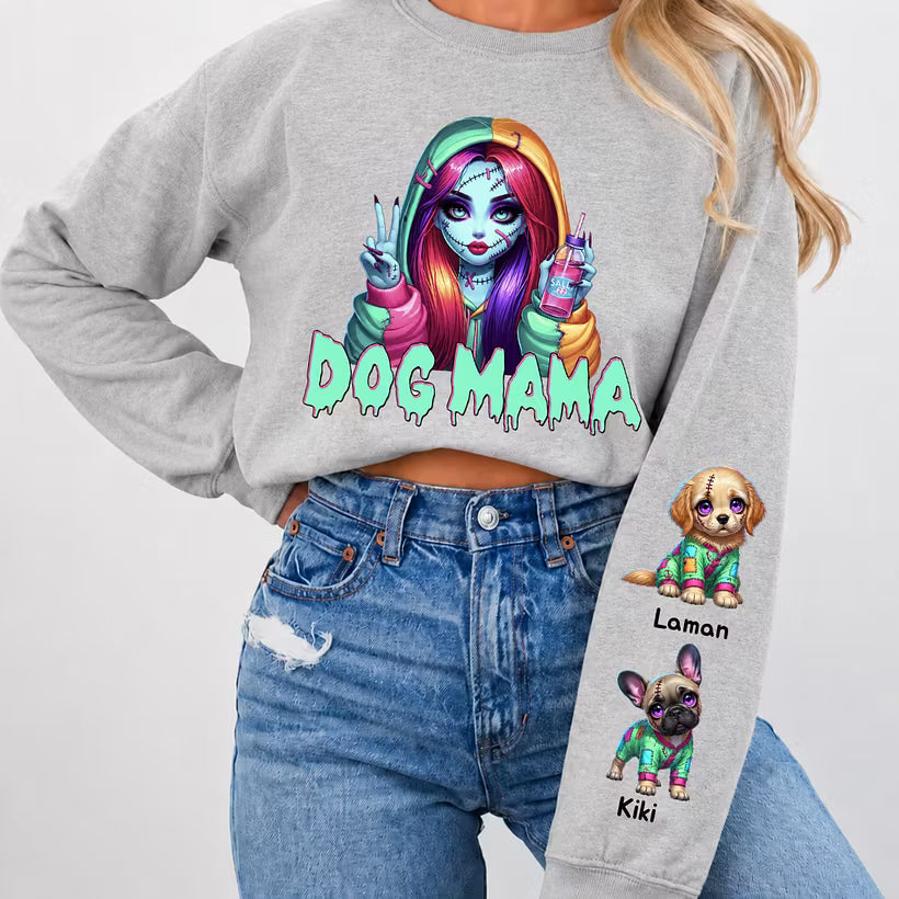 Custom Halloween MAMA Sweatshirt with Names on the Sleeve
