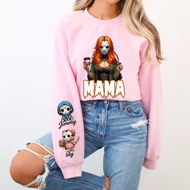 Horror MAMA Sweatshirt with Kid's Names on the Sleeve