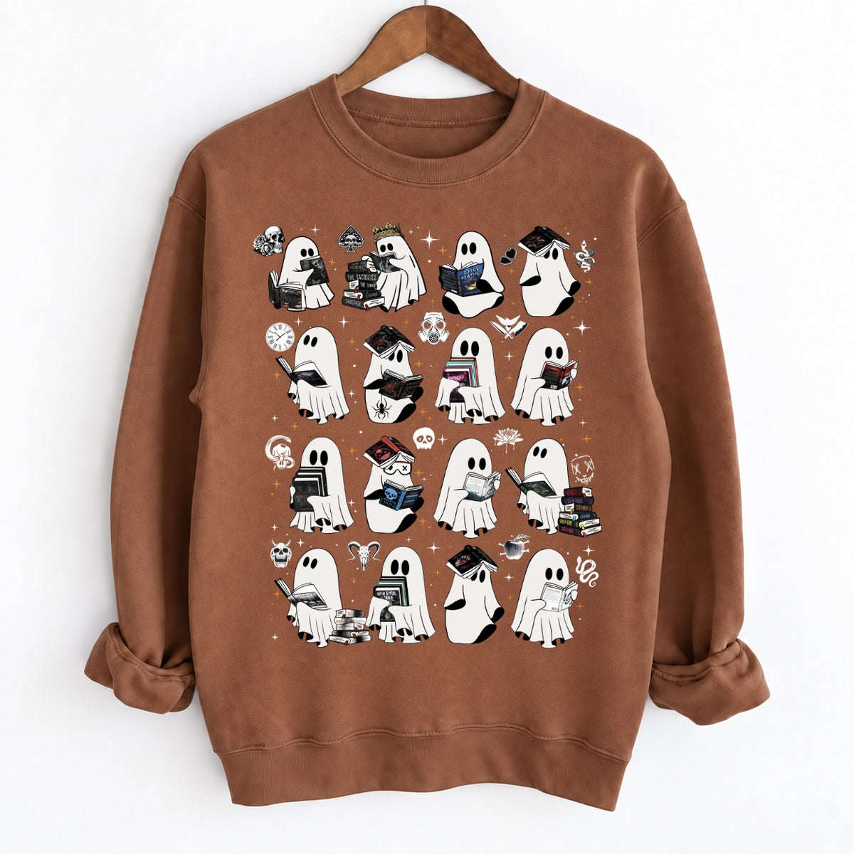 Ghosts Reading Dark Romance Series Books Crewneck