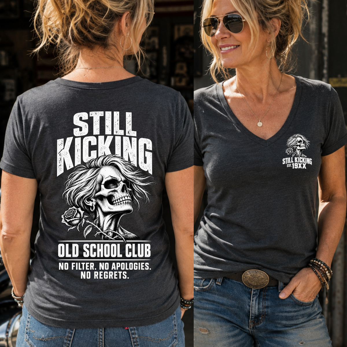 Still Kicking Old School Club Skull EST Shirts