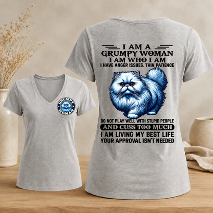I Am A Grumpy Woman Fluffy Cat Woman's V-neck