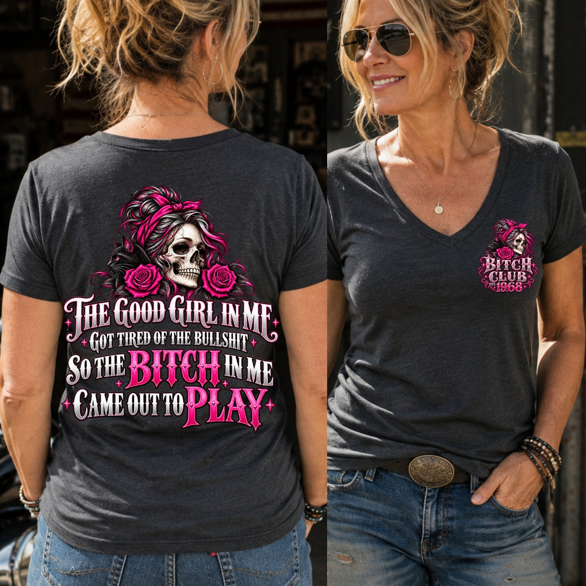 The Good Girl In Me Got Tired - Skull & Black Cat EST Shirts