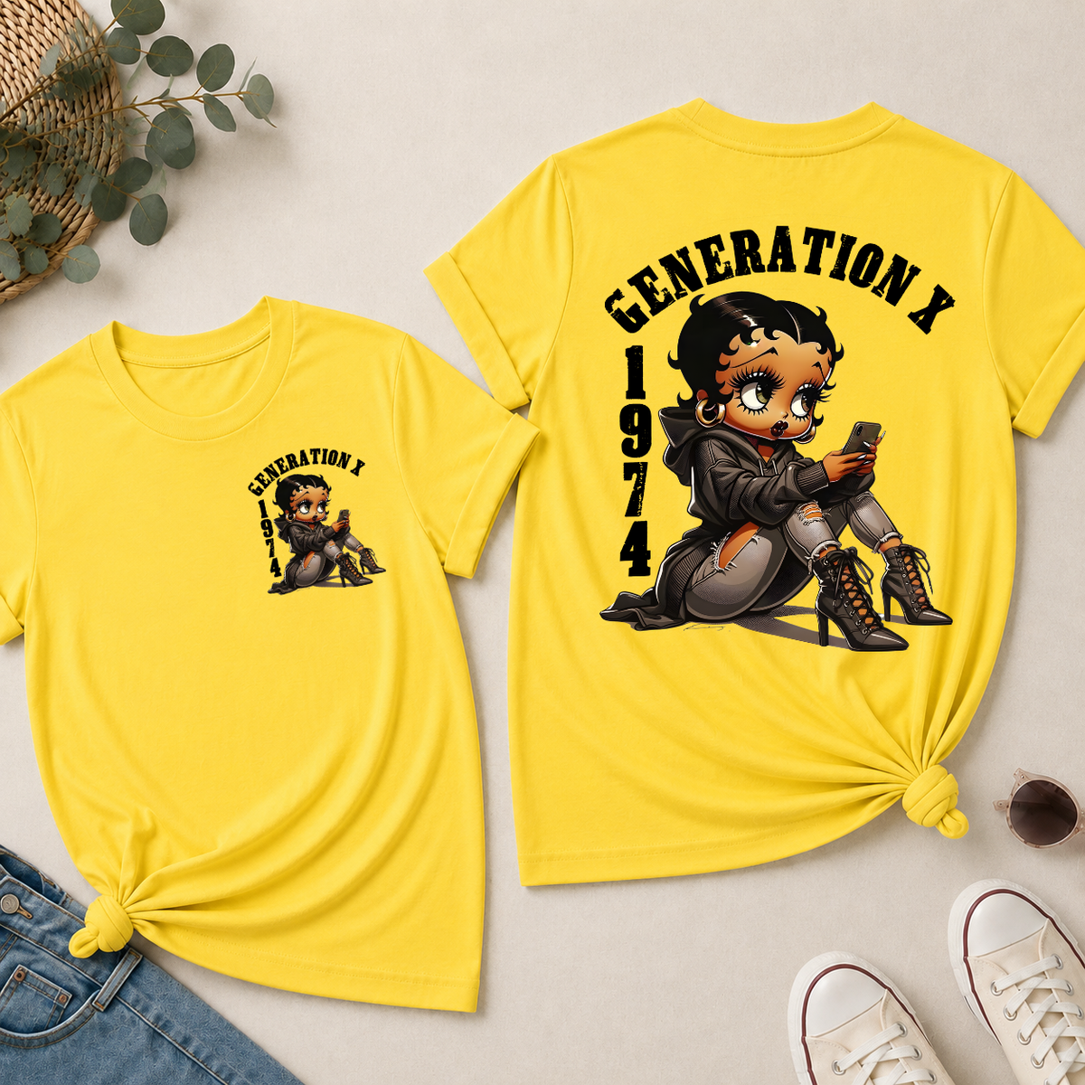 Custom Gen X Birth Year Sassy Cartoon Doll T-Shirt