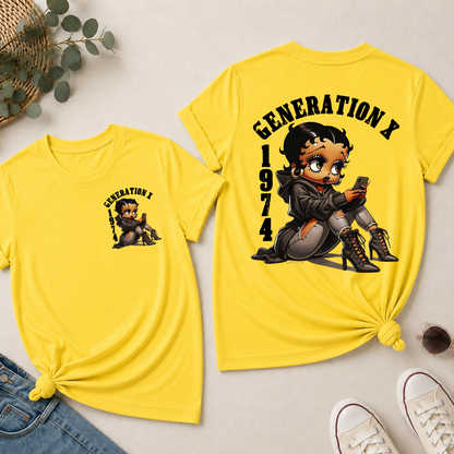 Custom Gen X Birth Year Sassy Cartoon Doll T-Shirt