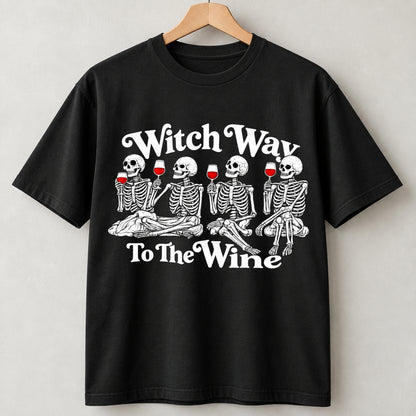 Witch Way To The Wine Skeleton Halloween Shirts