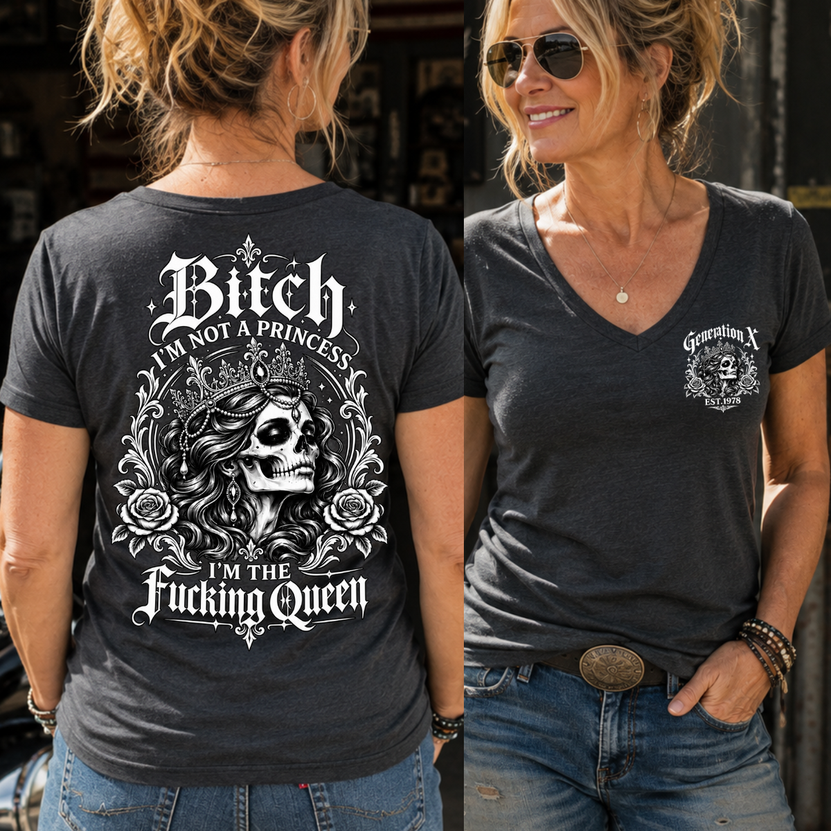 Bitch I'M NOT A PRINCESS I'M THE Fucking Queen EST V-neck T-Shirt,Sweatshirt