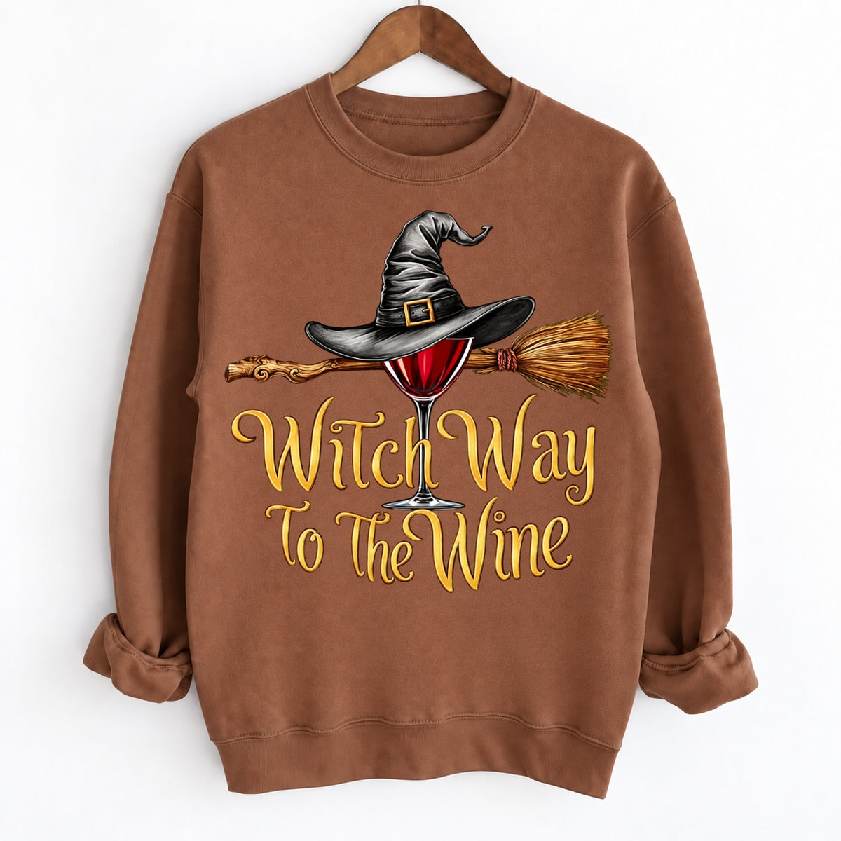 Funny Halloween Wine Lover Witch Way To The Wine Crewneck