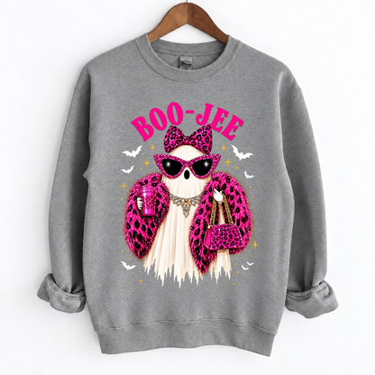 Boo-Jee Ghost Funny Boujee Halloween Pink Leopard Crewneck