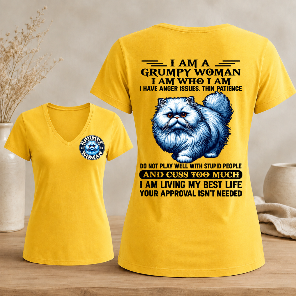 I Am A Grumpy Woman Fluffy Cat Woman's V-neck