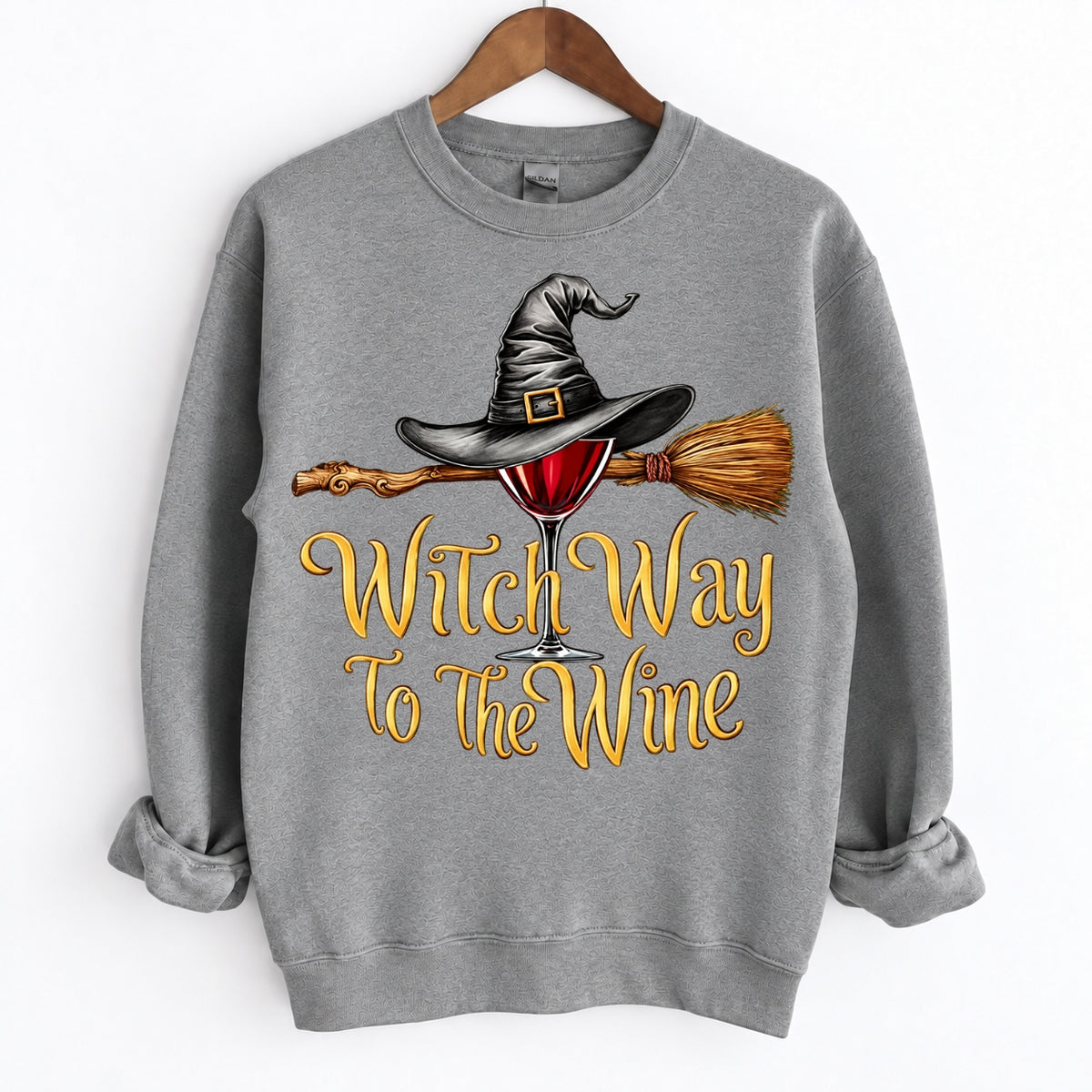 Funny Halloween Wine Lover Witch Way To The Wine Crewneck