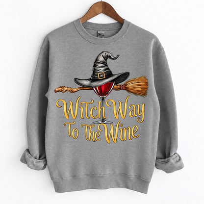 Funny Halloween Wine Lover Witch Way To The Wine Crewneck