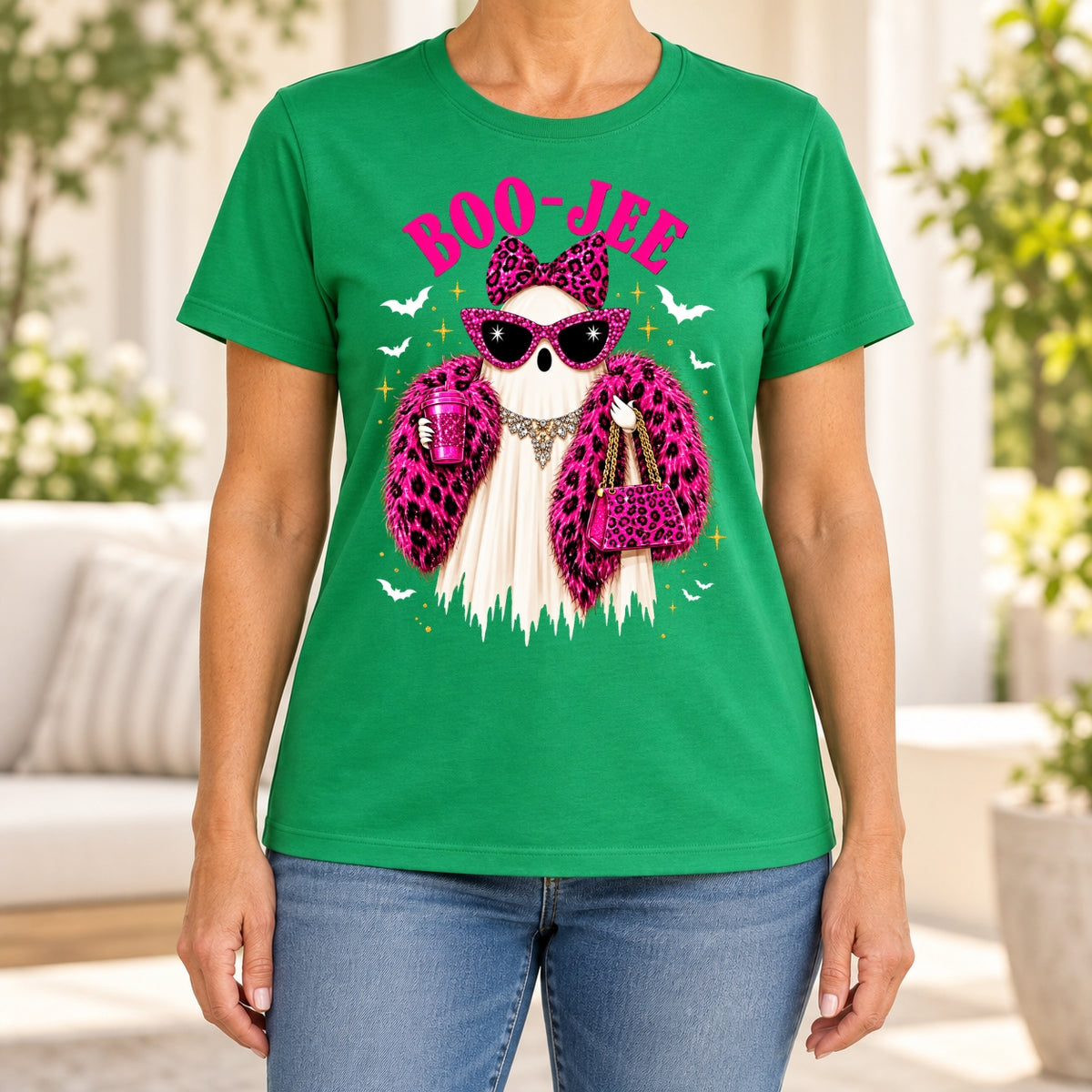 Funny Boujee Halloween Pink Leopard T-Shirt