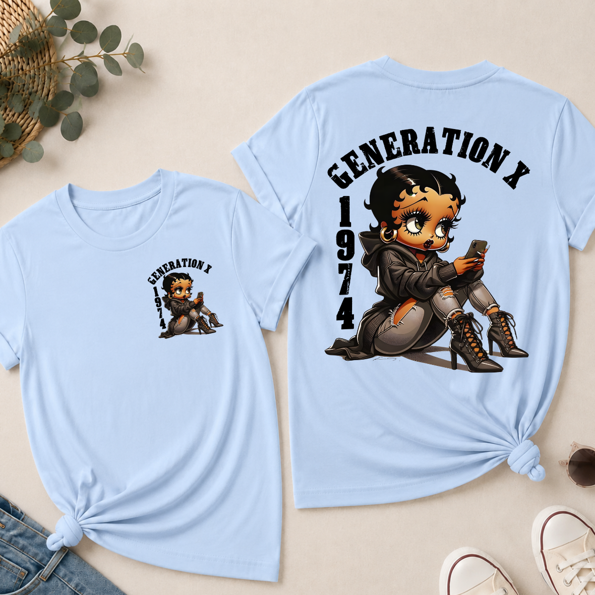 Custom Gen X Birth Year Sassy Cartoon Doll T-Shirt