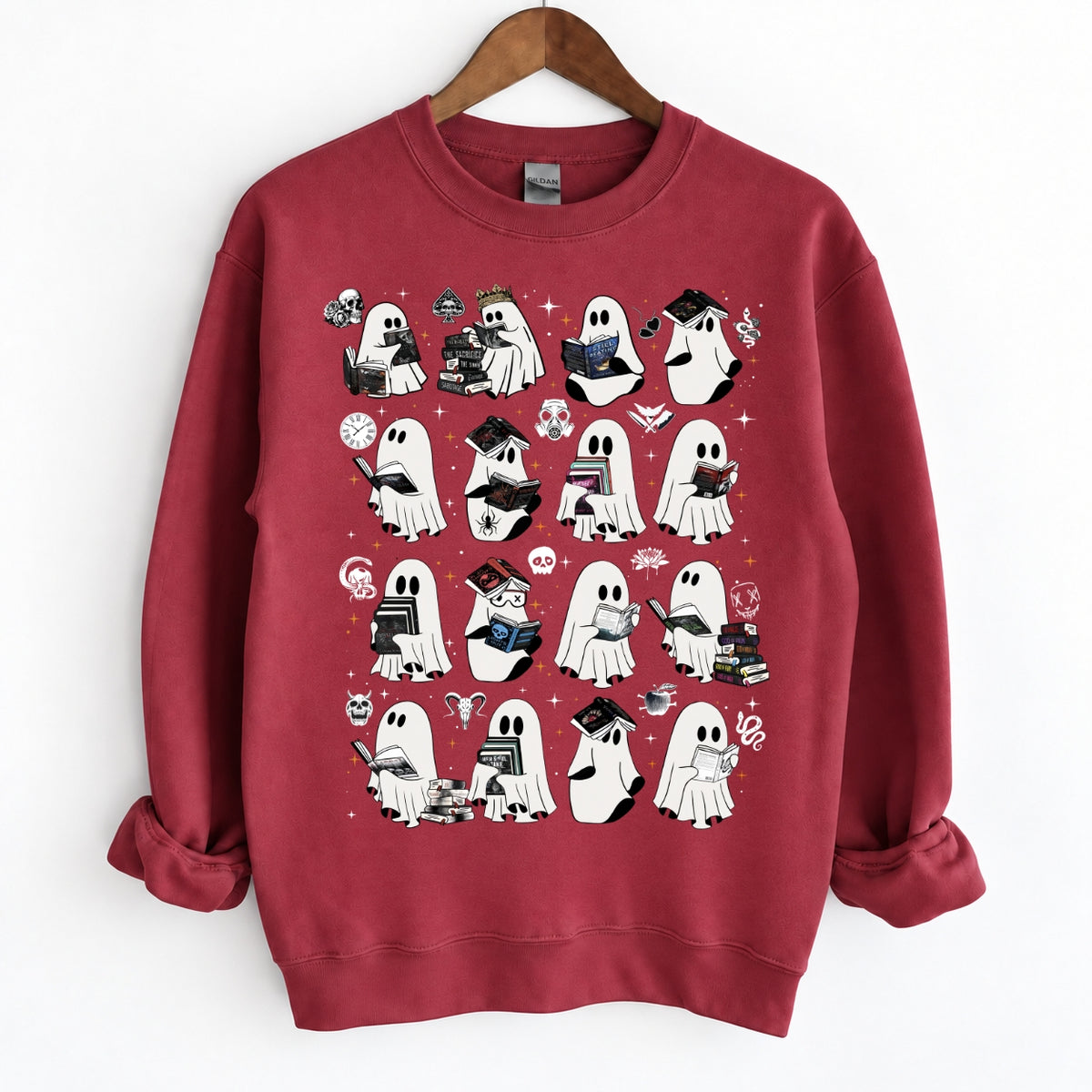 Ghosts Reading Dark Romance Series Books Crewneck