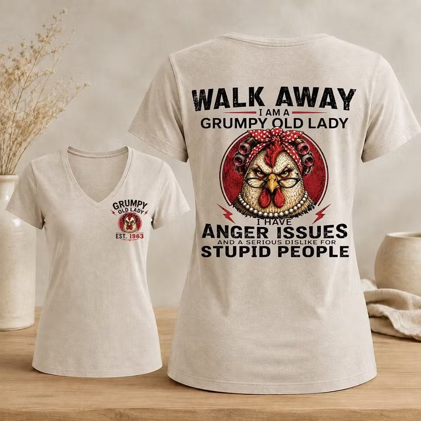 Personalized Walk Away Grumpy Old Lady V-neck