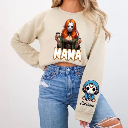 Horror MAMA Sweatshirt with Kid's Names on the Sleeve