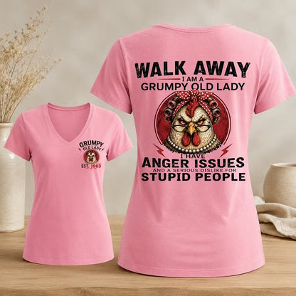 Personalized Walk Away Grumpy Old Lady V-neck