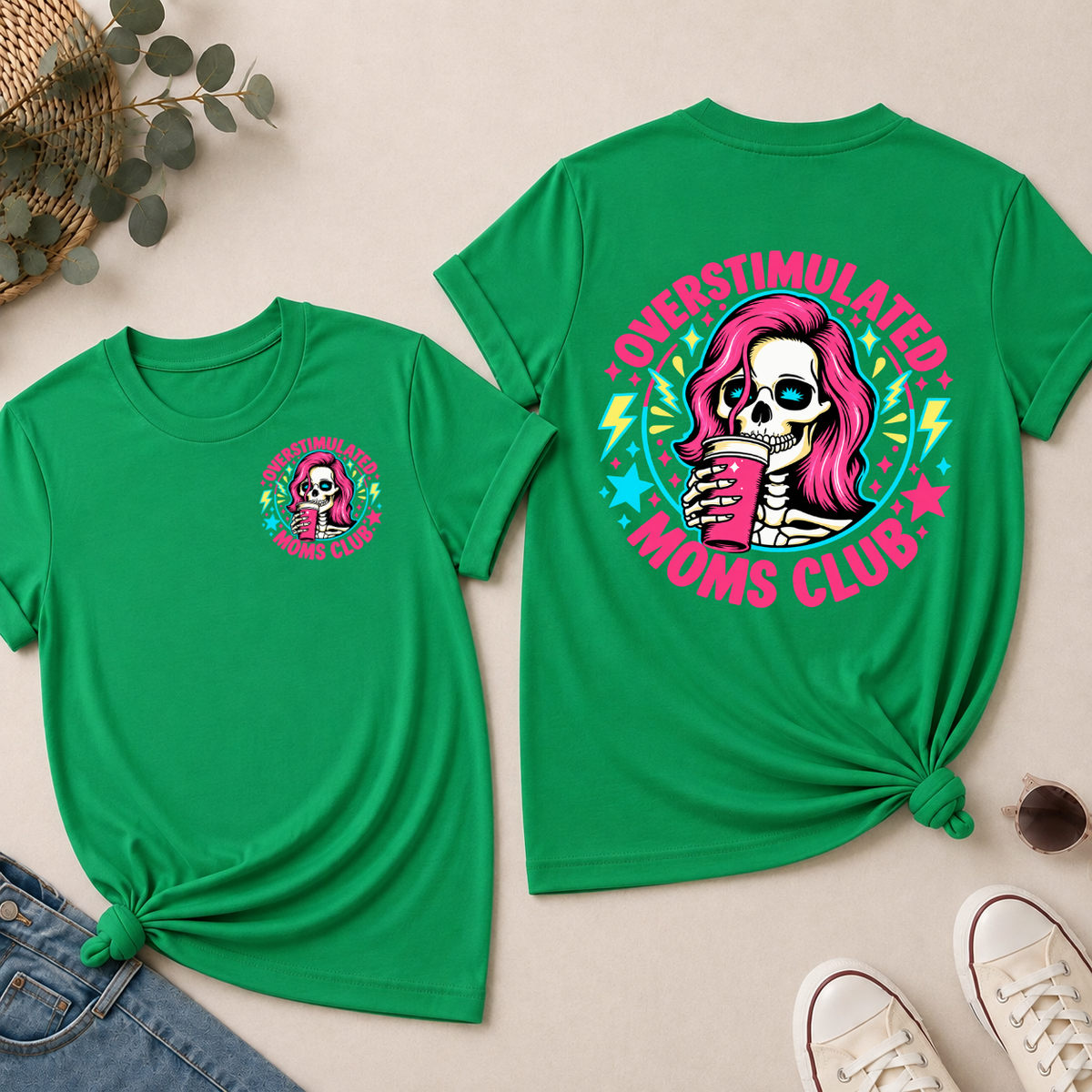 Overstimulated Moms Club Shirt - Retro Skeleton Mom Coffee Tee