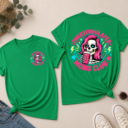 Overstimulated Moms Club Shirt - Retro Skeleton Mom Coffee Tee