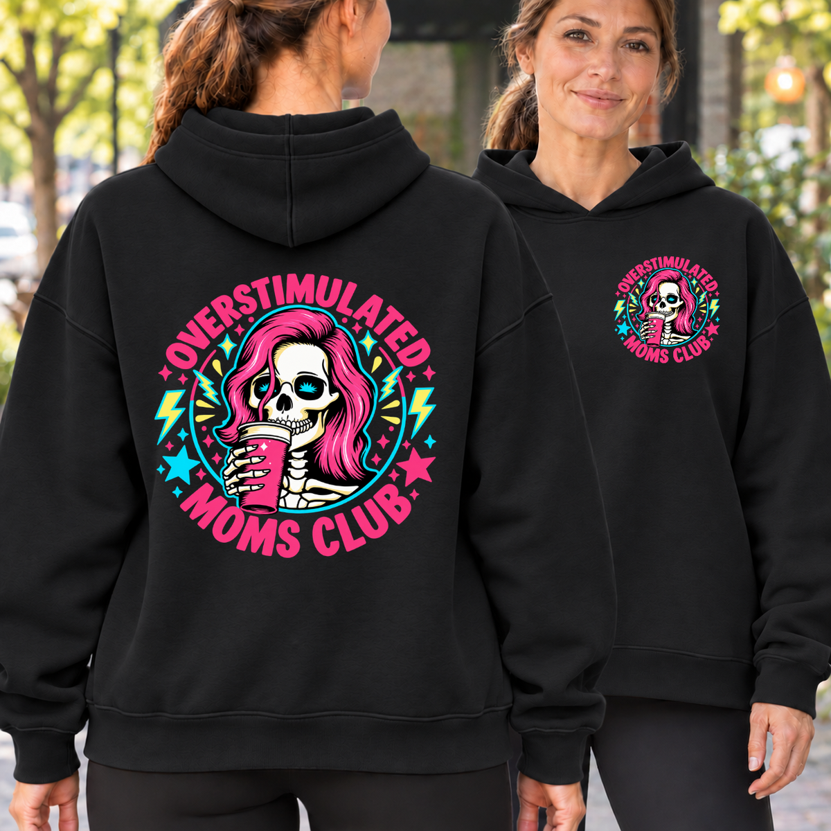 Overstimulated Moms Club Shirt - Retro Skeleton Mom Coffee Tee