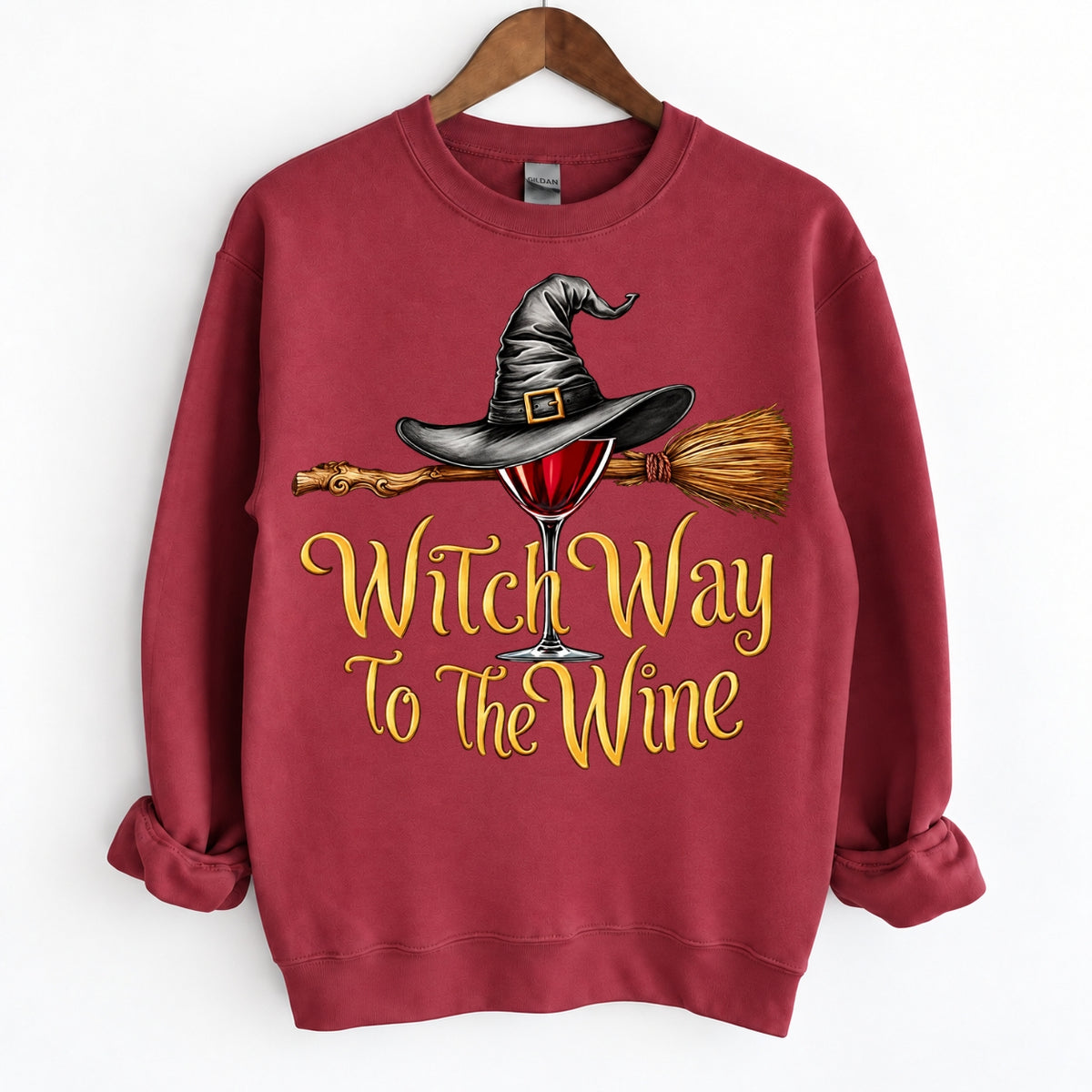 Funny Halloween Wine Lover Witch Way To The Wine Crewneck