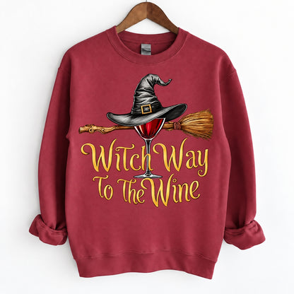 Funny Halloween Wine Lover Witch Way To The Wine Crewneck
