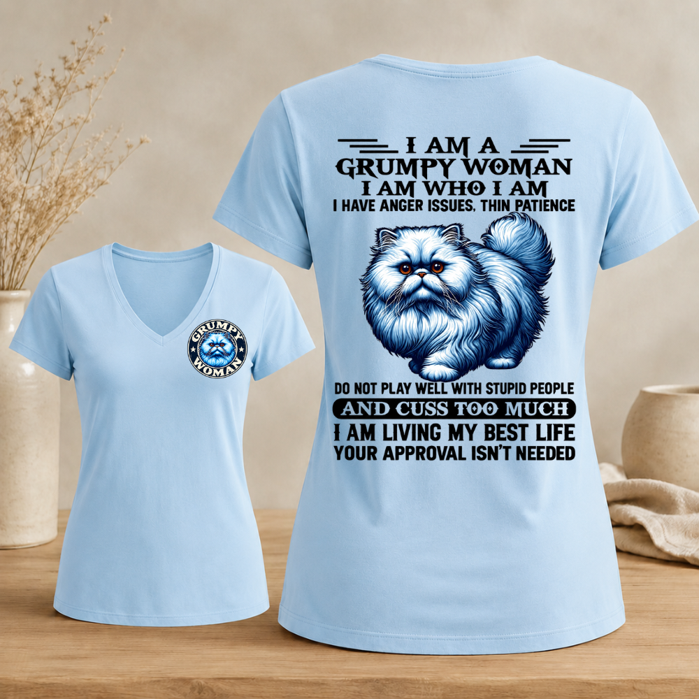 I Am A Grumpy Woman Fluffy Cat Woman's V-neck