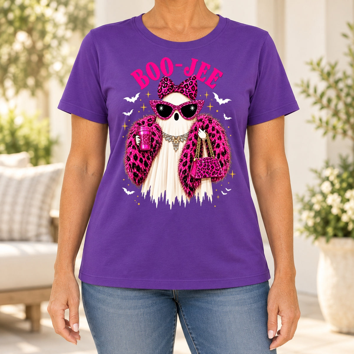 Funny Boujee Halloween Pink Leopard T-Shirt