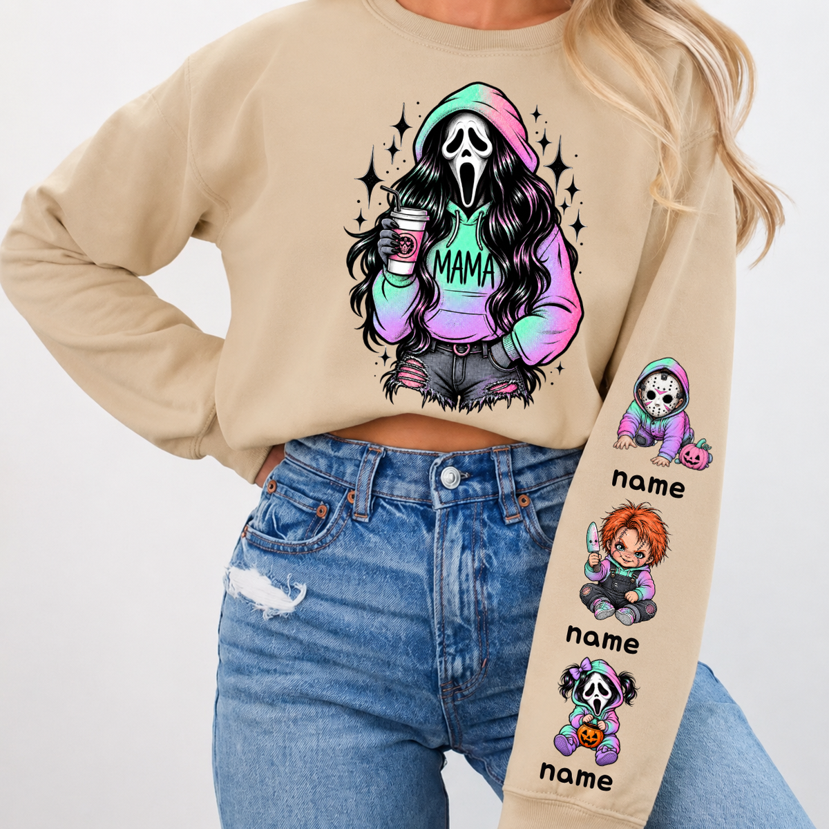 Custom Ghostface Mama Sweatshirt with Kids Name