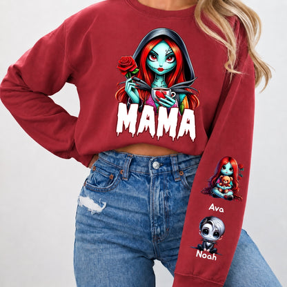 Horror MAMA Sweatshirt with Kid's Names on the Sleeve