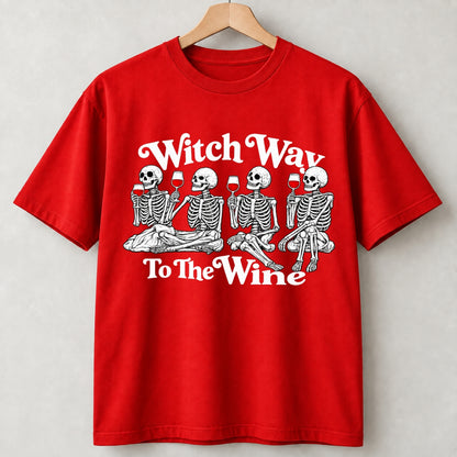 Witch Way To The Wine Skeleton Halloween Shirts