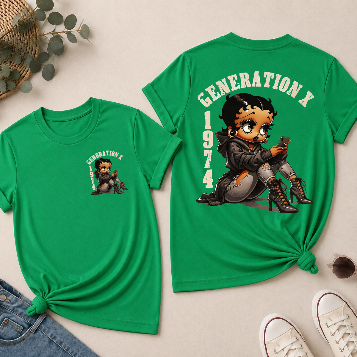 Custom Gen X Birth Year Sassy Cartoon Doll T-Shirt