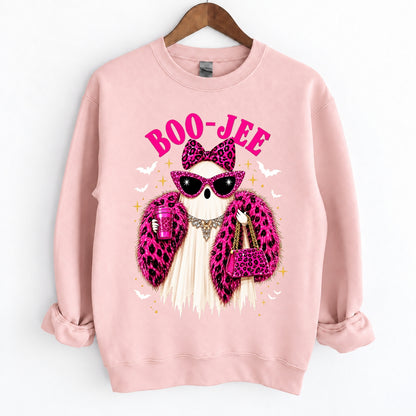 Boo-Jee Ghost Funny Boujee Halloween Pink Leopard Crewneck