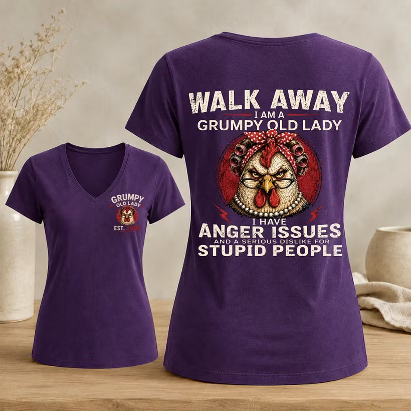 Personalized Walk Away Grumpy Old Lady V-neck