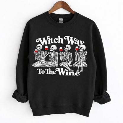 Witch Way To The Wine Skeleton Halloween Shirts