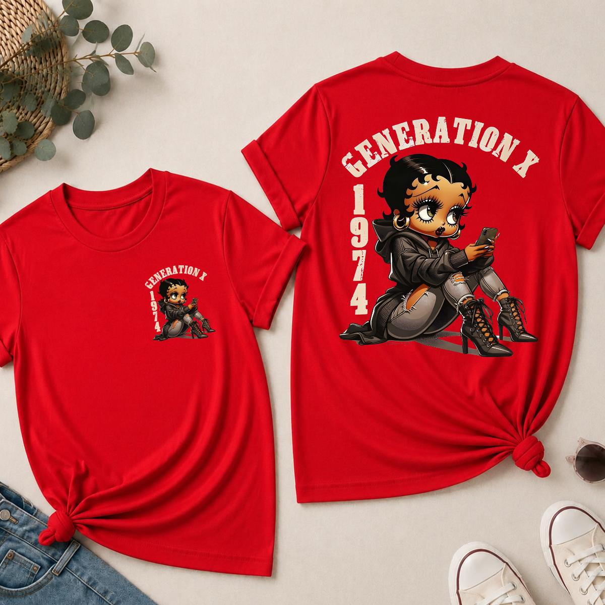 Custom Gen X Birth Year Sassy Cartoon Doll T-Shirt