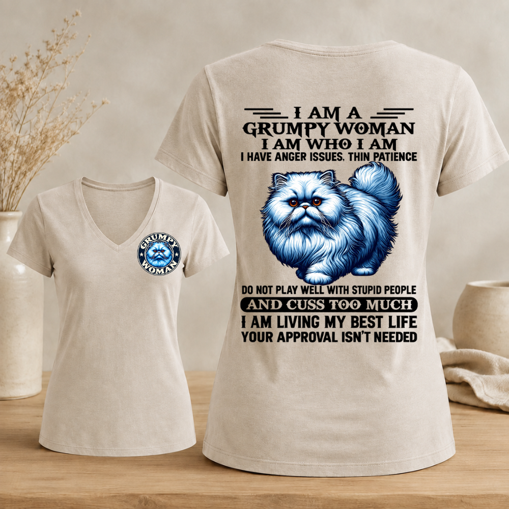 I Am A Grumpy Woman Fluffy Cat Woman's V-neck