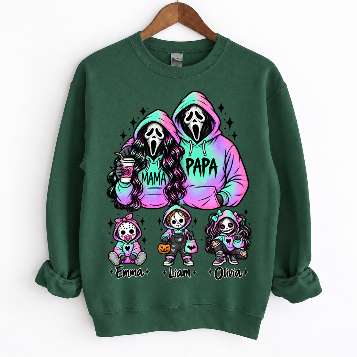 Custom Ghostface Mama&Papa Sweatshirt with Kids Name