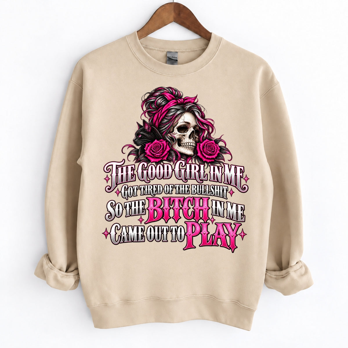The Good Girl In Me Got Tired Sassy Skull Graphic Tee,Sweatshirt