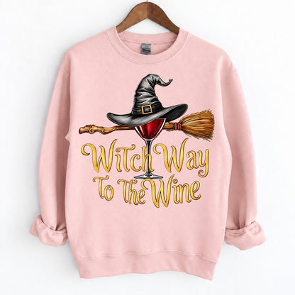 Funny Halloween Wine Lover Witch Way To The Wine Crewneck